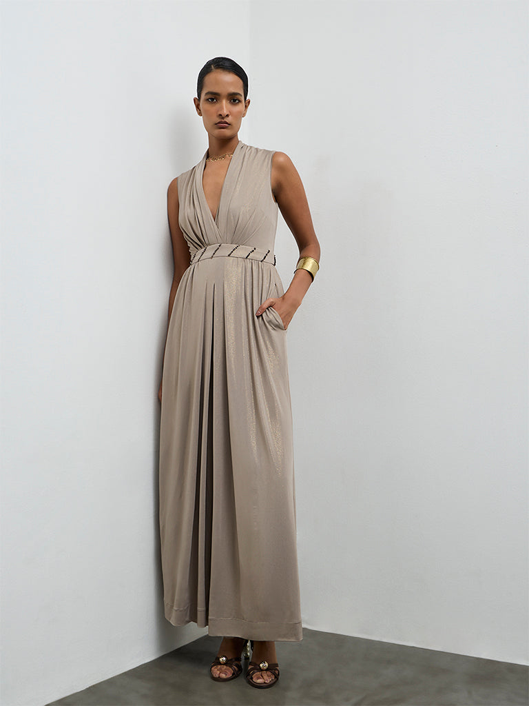 Vark Taupe Embellished Jumpsuit
