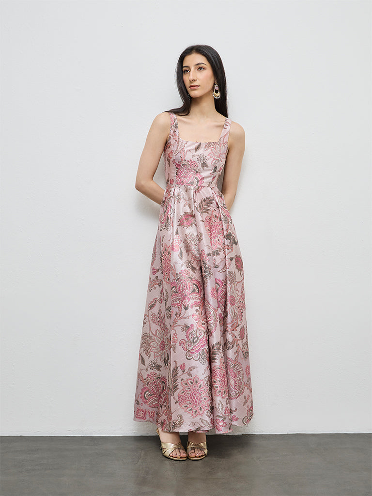 Vark Dusty Pink Floral Pattern A-Line Dress