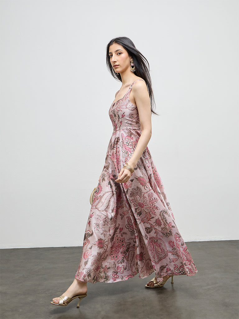 Vark Dusty Pink Floral Pattern A-Line Dress