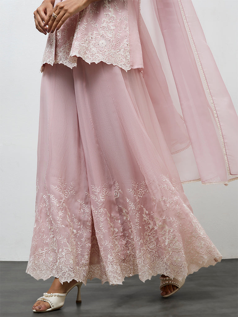 Vark Light Pink Floral Embroidered Ethnic Set