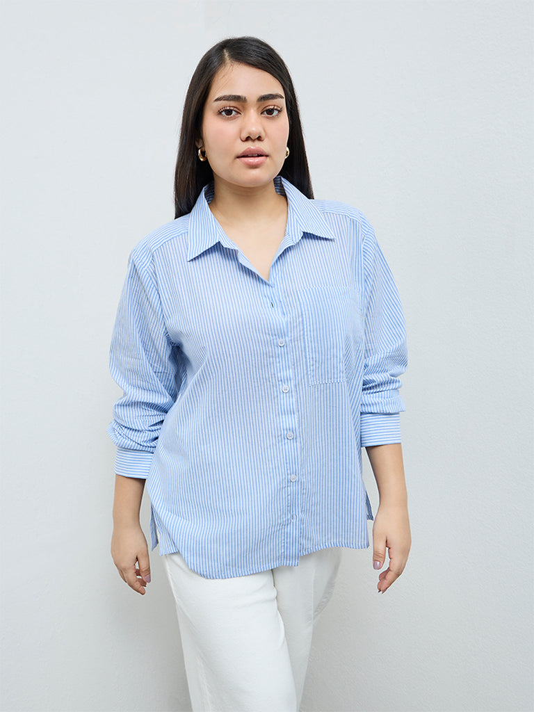 Gia Blue Striped Cotton Shirt