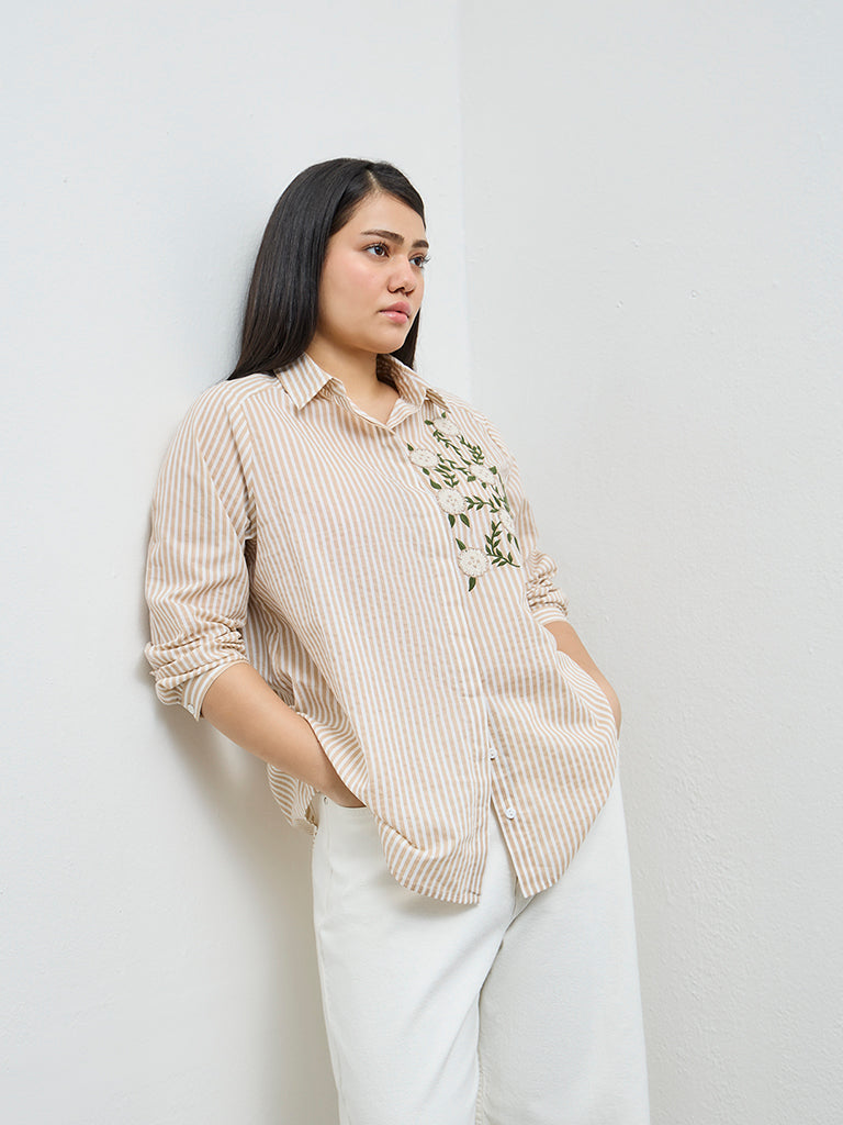 Gia Beige Striped Cotton Shirt