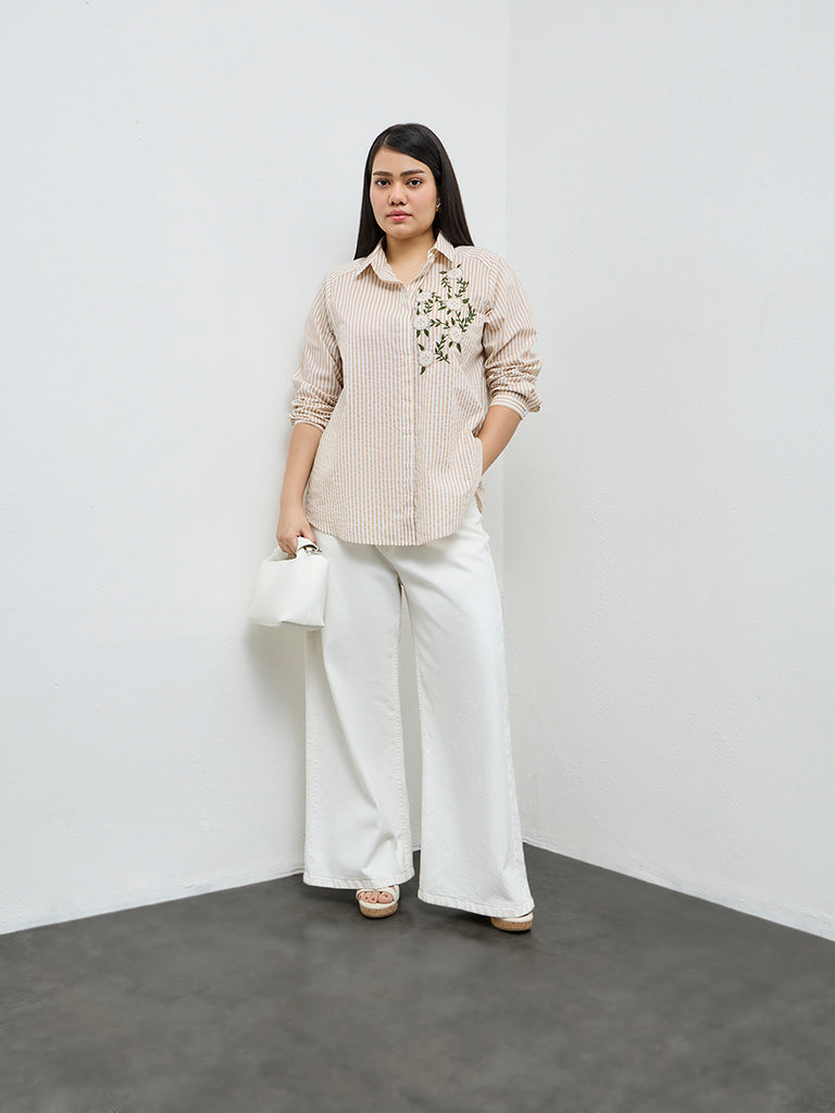 Gia Beige Striped Cotton Shirt