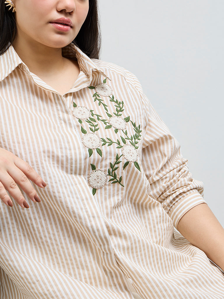 Gia Beige Striped Cotton Shirt