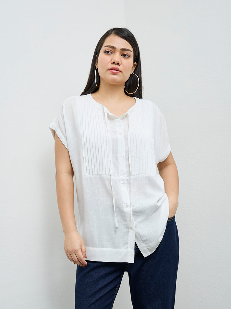 Gia White Pintuck-Detail Blouse