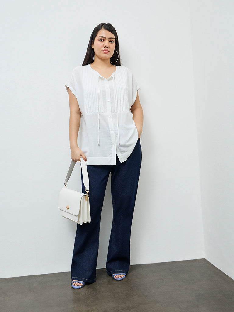 Gia White Pintuck-Detail Blouse