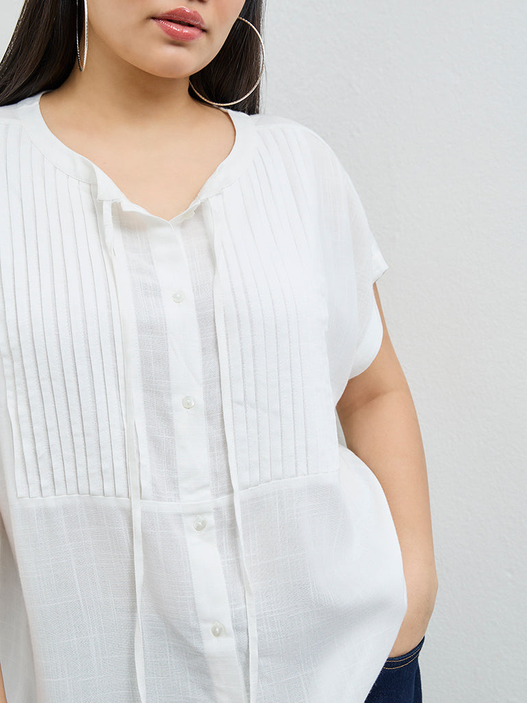 Gia White Pintuck-Detail Blouse