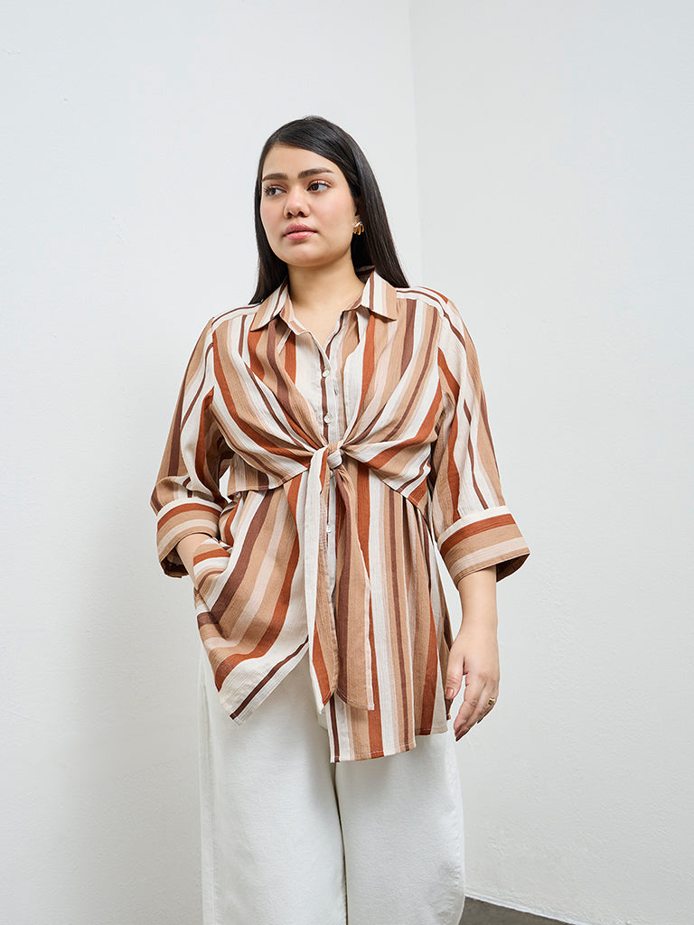 Gia Multicolour Striped Tie-Up Cotton Blouse