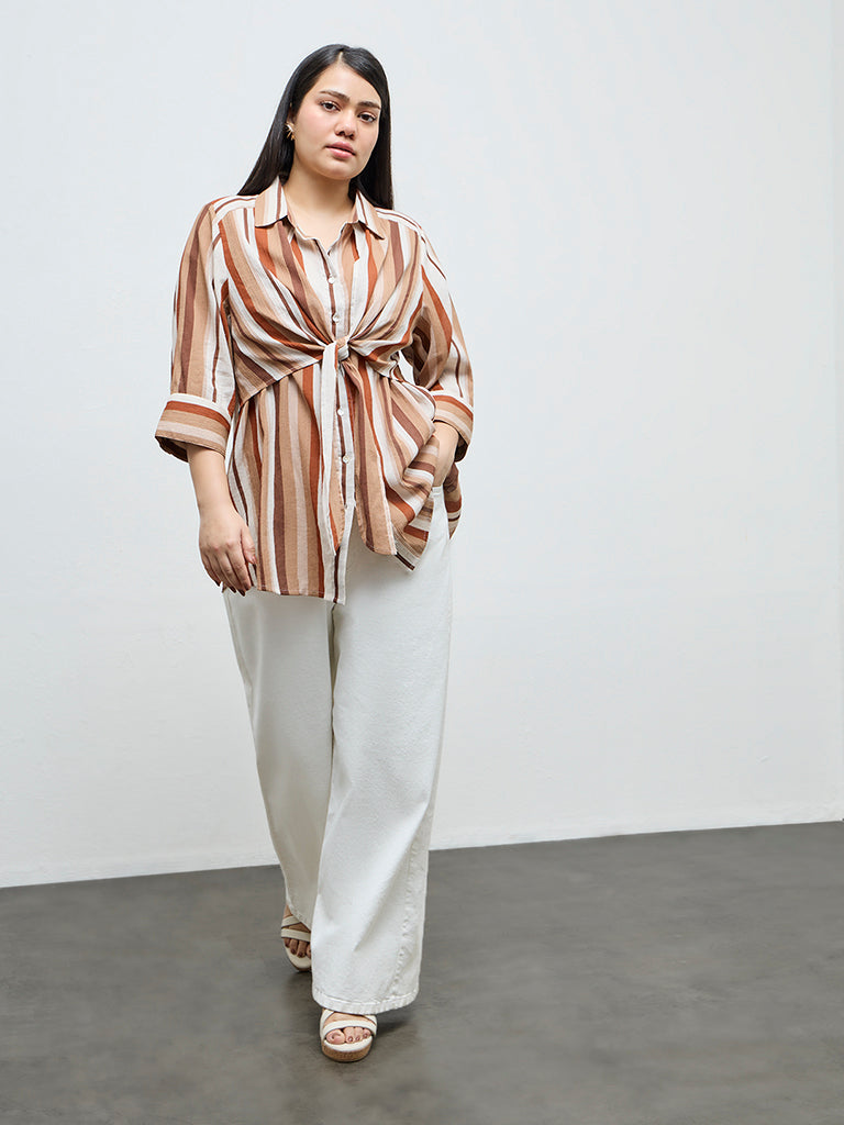 Gia Multicolour Striped Tie-Up Cotton Blouse