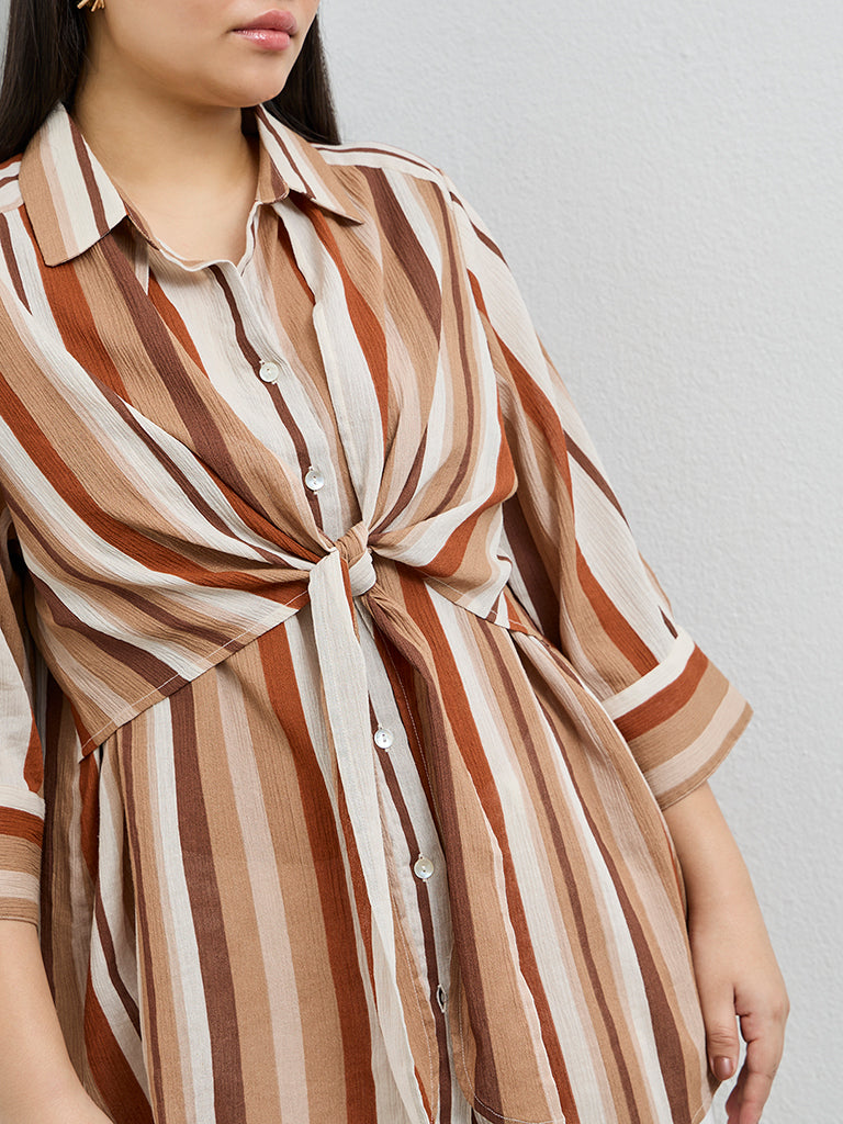 Gia Multicolour Striped Tie-Up Cotton Blouse