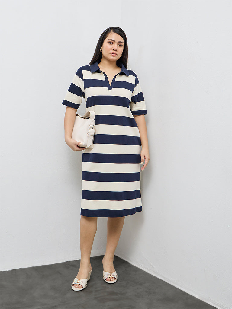 Gia Navy Striped Cotton T-Shirt Dress