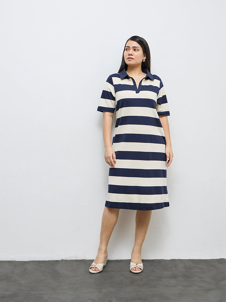 Gia Navy Striped Cotton T-Shirt Dress