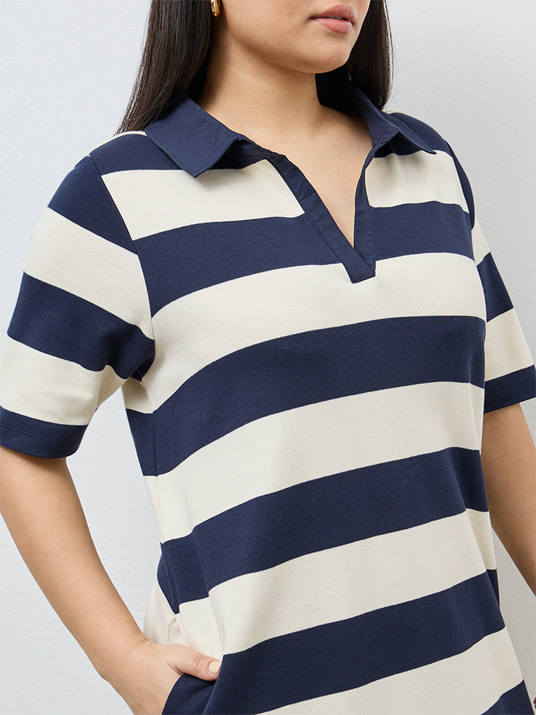 Gia Navy Striped Cotton T-Shirt Dress