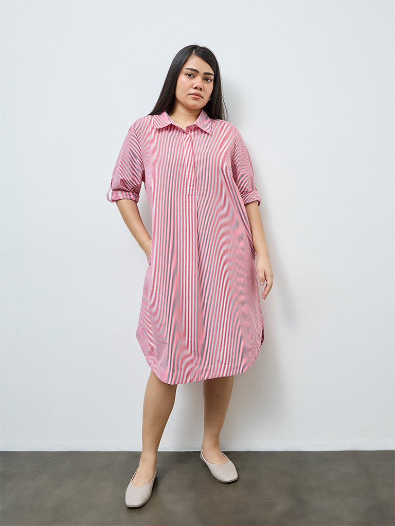 Gia Red Striped Cotton Tunic Dress