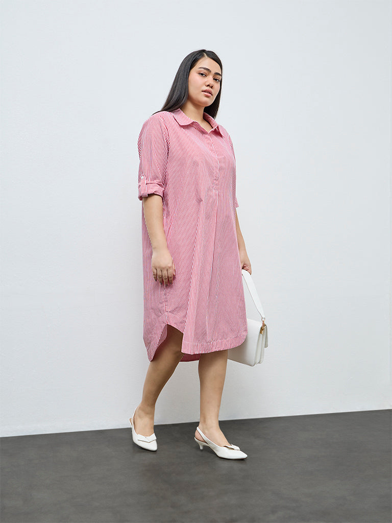 Gia Red Striped Cotton Tunic Dress