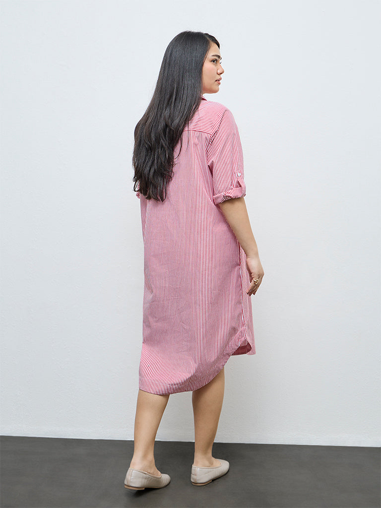 Gia Red Striped Cotton Tunic Dress