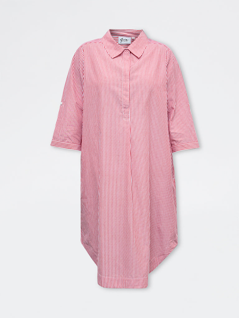 Gia Red Striped Cotton Tunic Dress