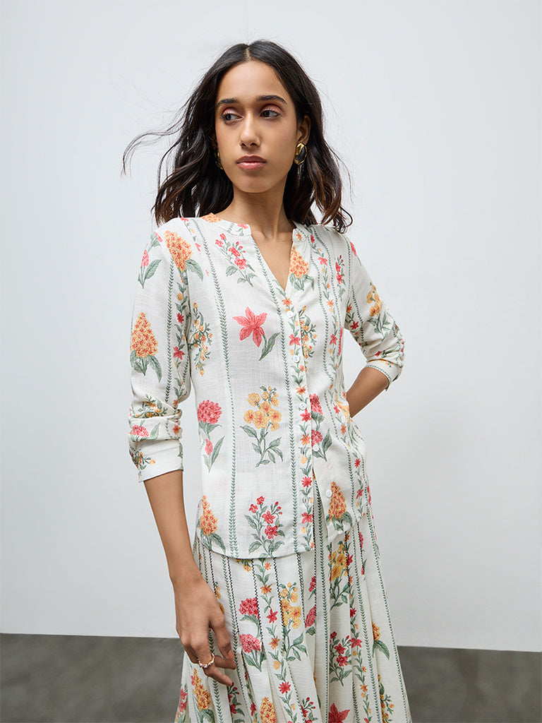 LOV Off-White Floral Pattern Blouse