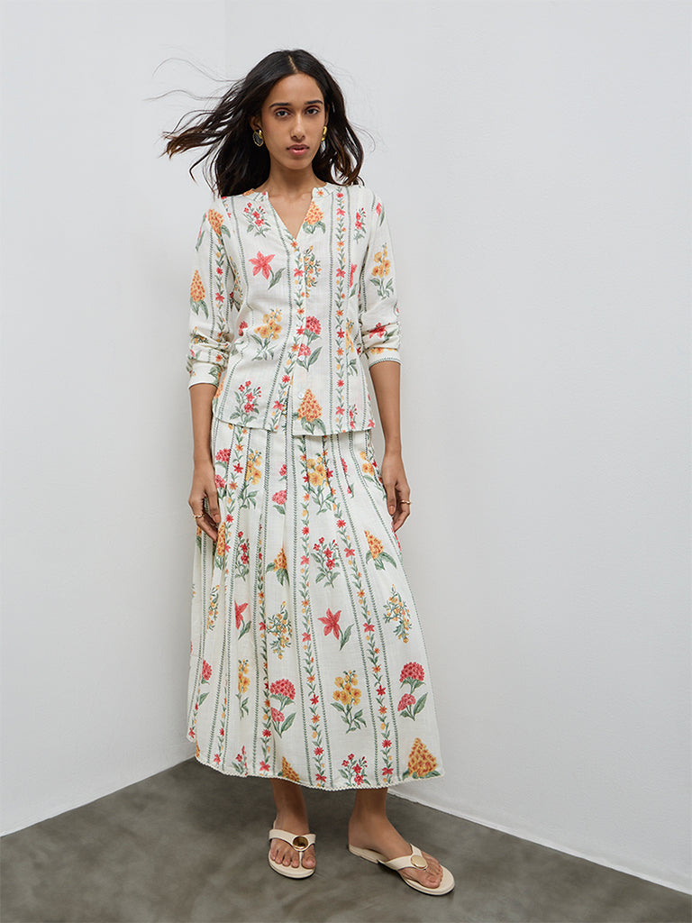 LOV Off-White Floral Pattern Blouse