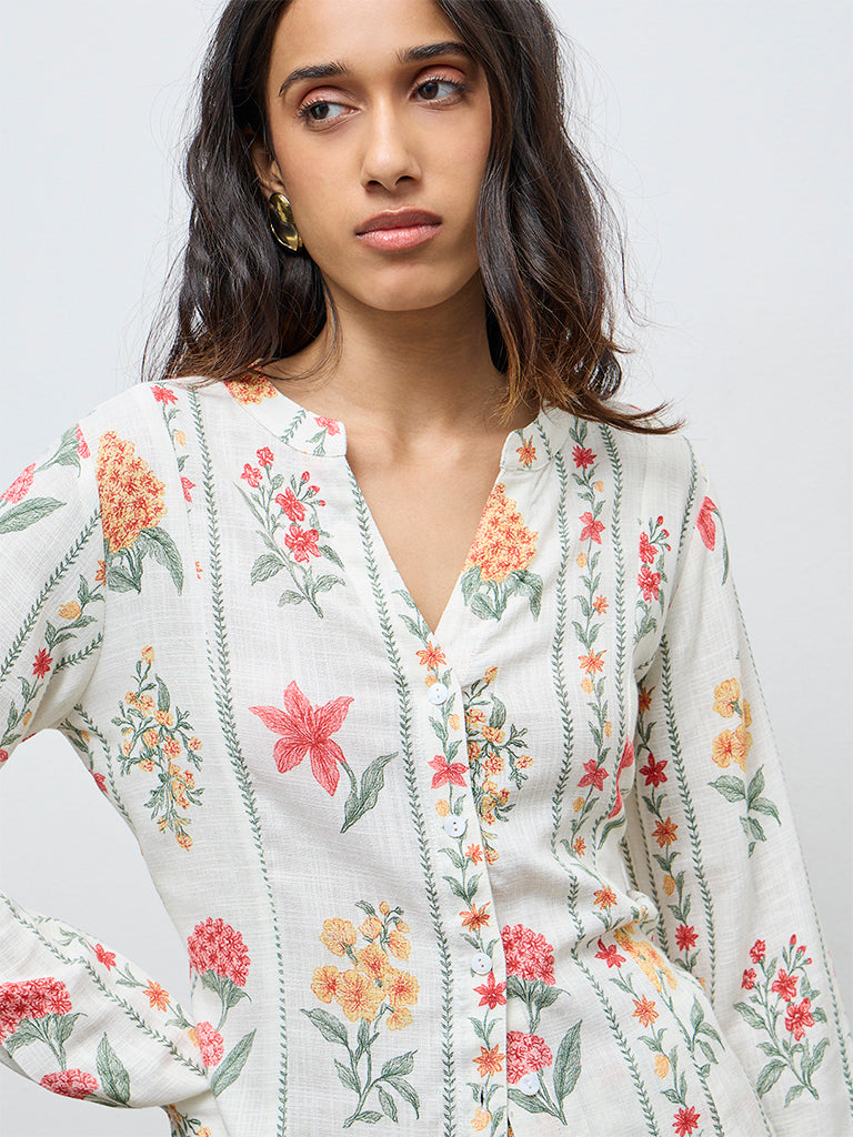 LOV Off-White Floral Pattern Blouse