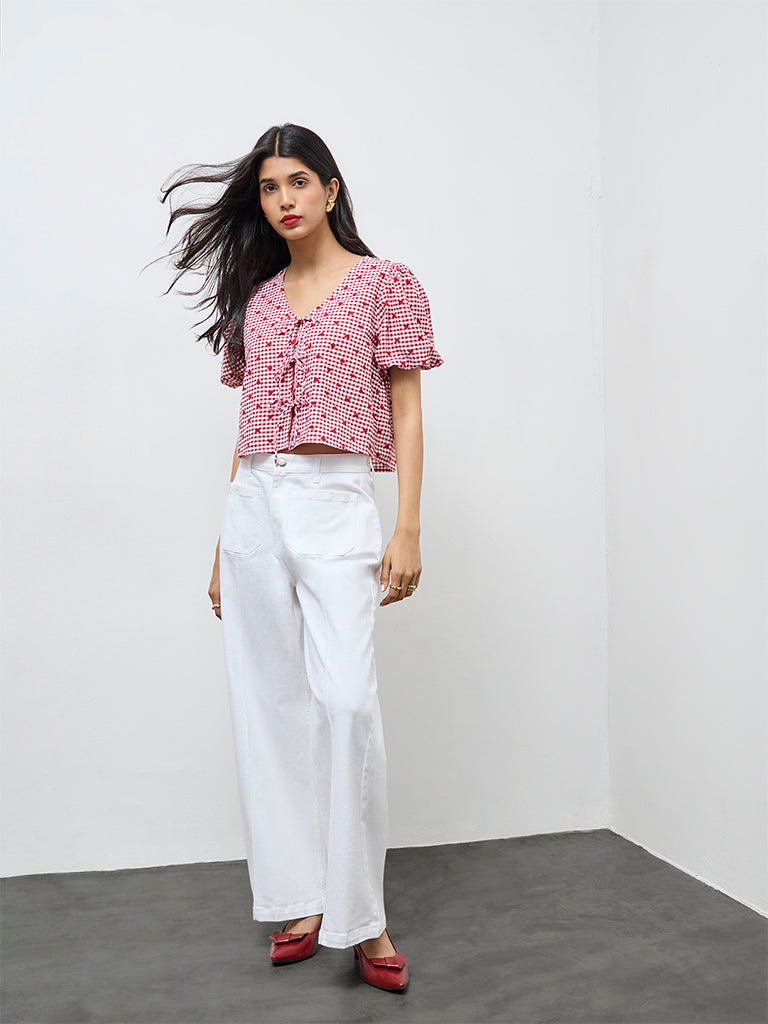 LOV Red Gingham Checkered Cotton Blouse