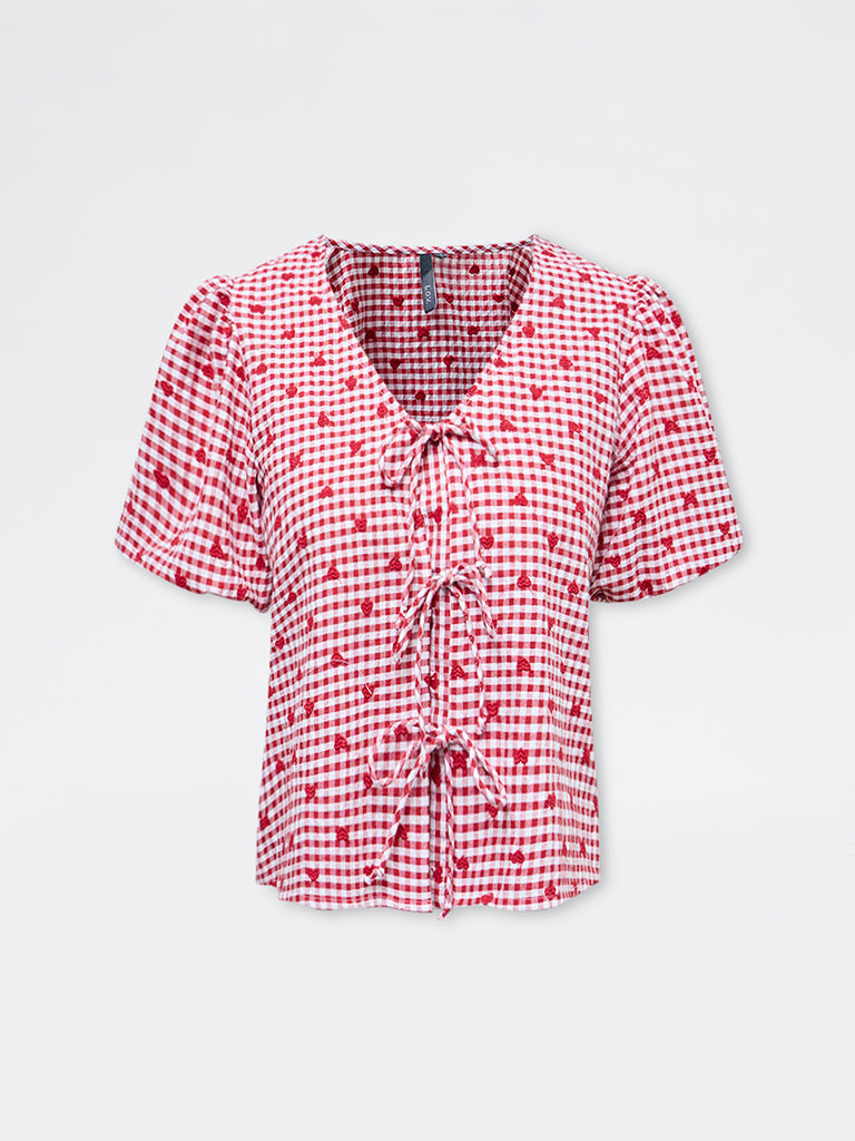 LOV Red Gingham Checkered Cotton Blouse