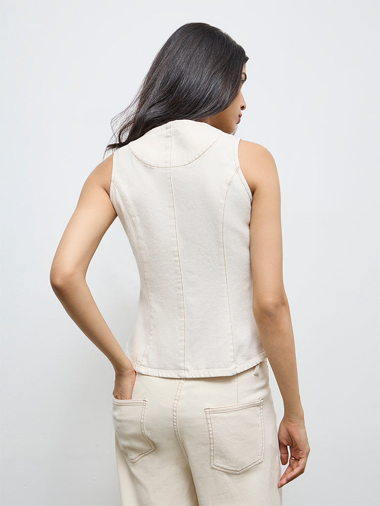 LOV Off-White Solid Denim Top