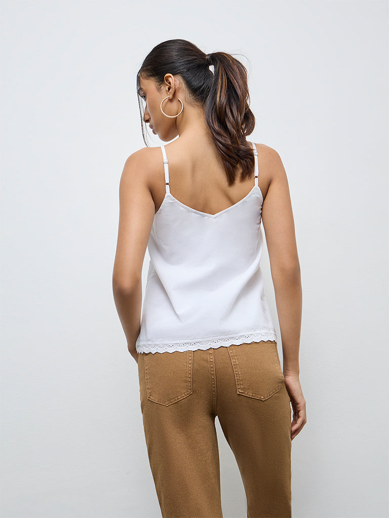 LOV White Floral Embroidered Cotton Top