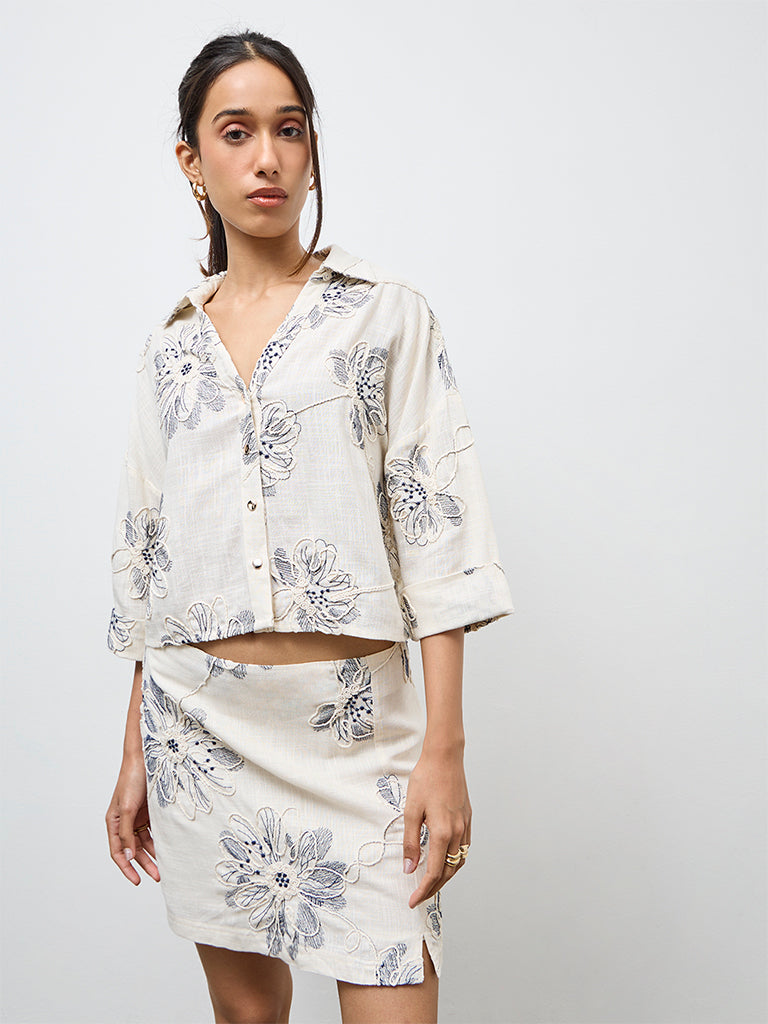 LOV Off-White Floral Embroidered Blouse