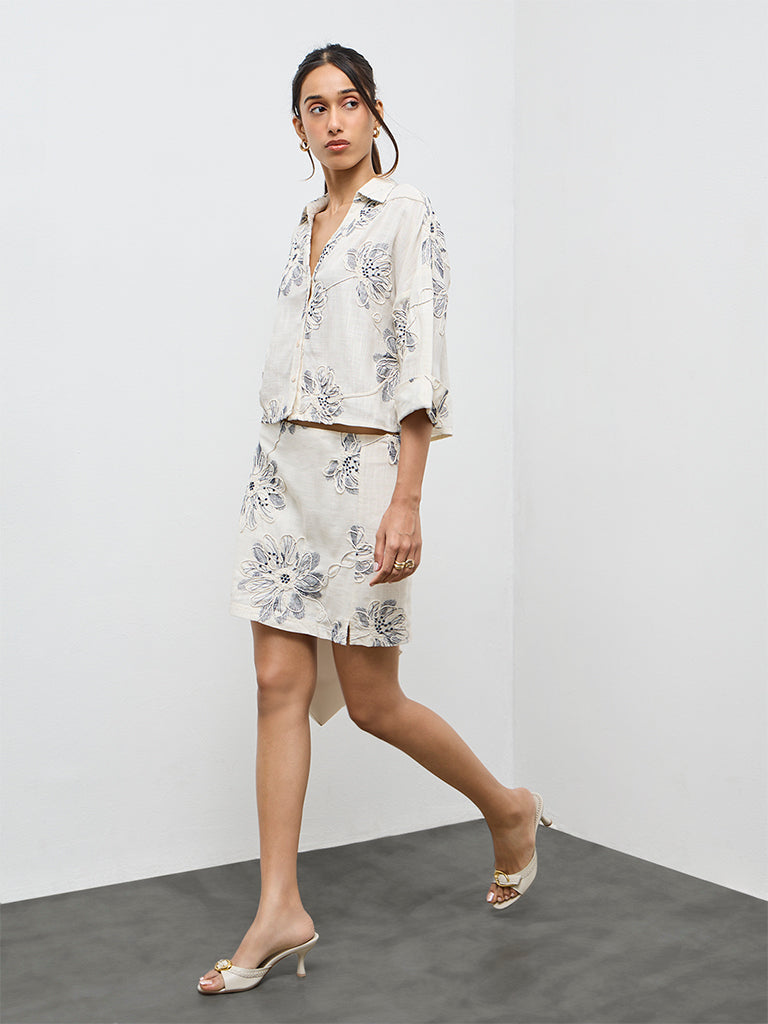 LOV Off-White Floral Embroidered Blouse