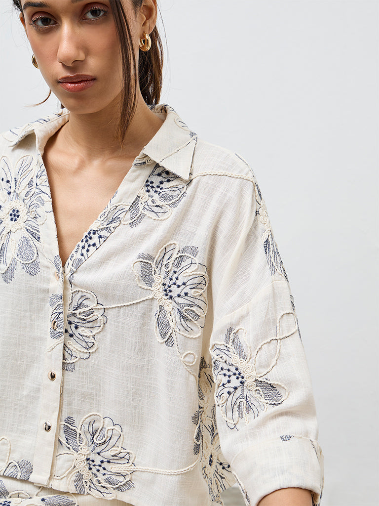 LOV Off-White Floral Embroidered Blouse