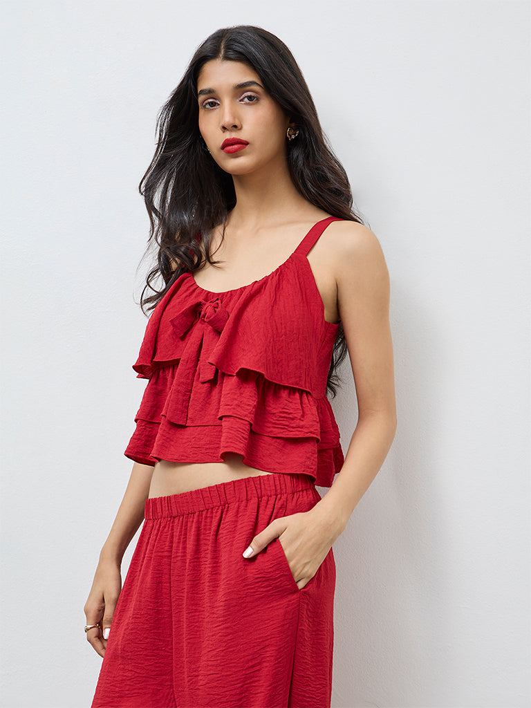 LOV Red Ruffle Detailed Top