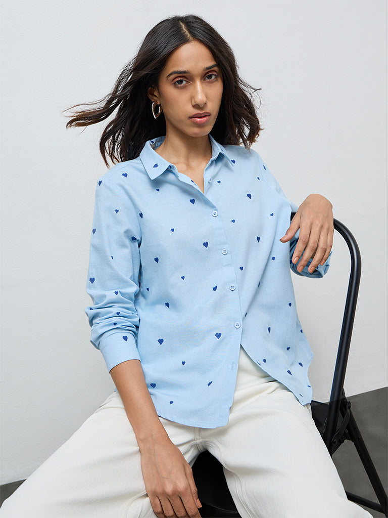 LOV Light Blue Heart Design Shirt