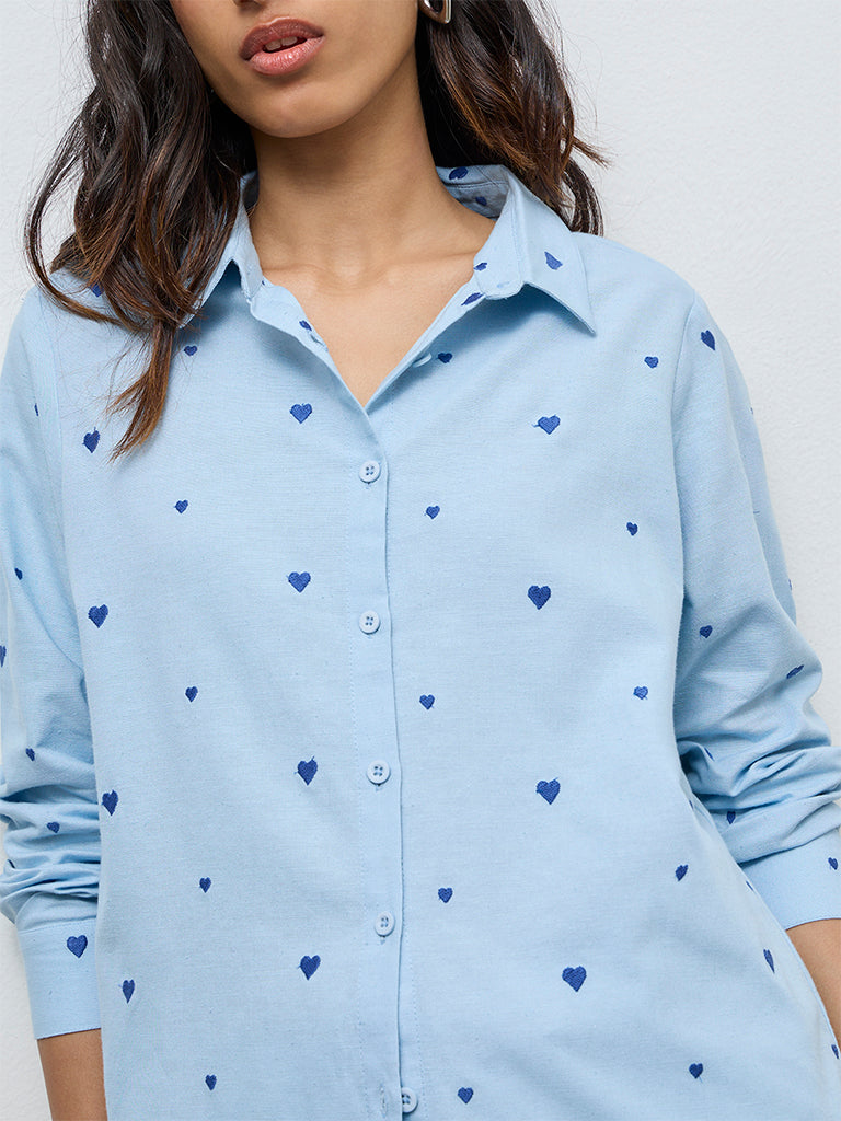 LOV Light Blue Heart Design Shirt