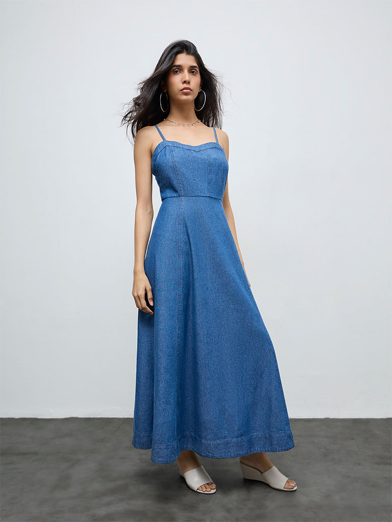 LOV Blue Denim A-Line Dress