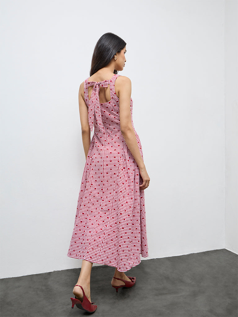 LOV Red Gingham Checkered Cotton A-Line Dress