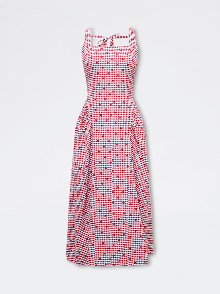 LOV Red Gingham Checkered Cotton A-Line Dress