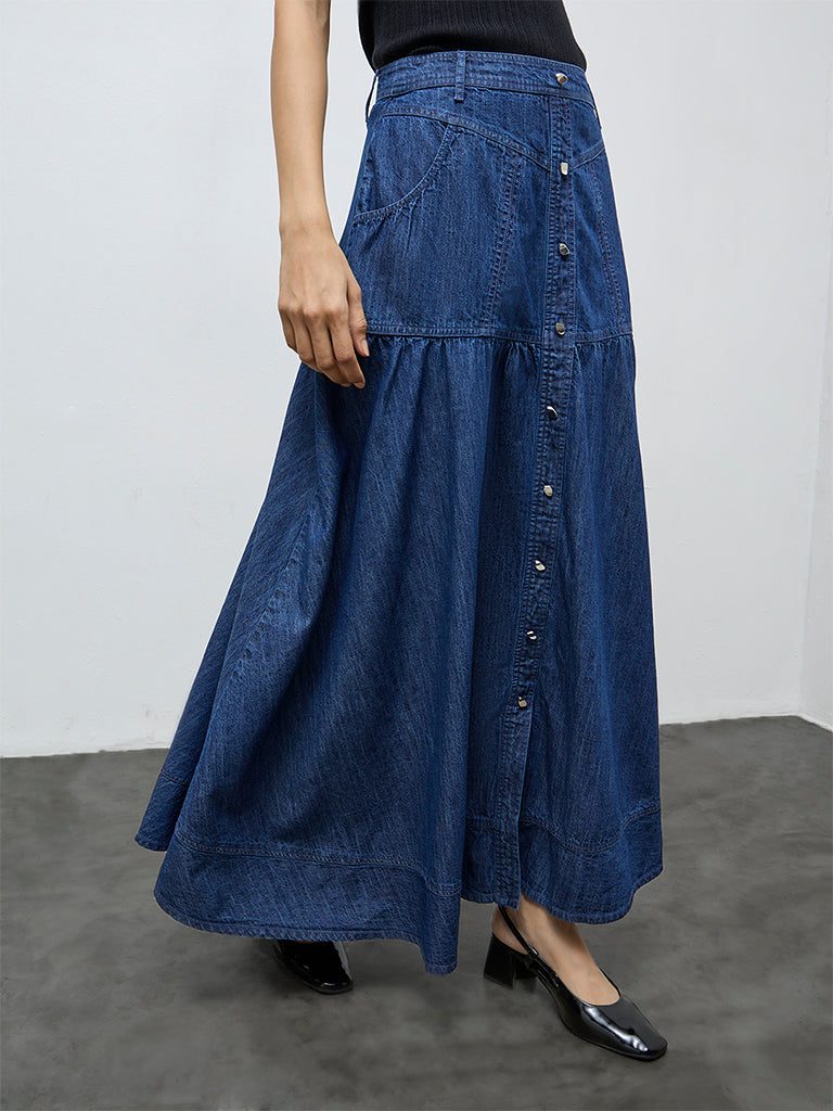 LOV Dark Blue High-Rise Denim Skirt