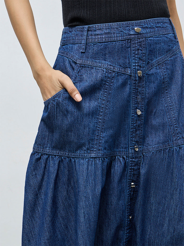 LOV Dark Blue High-Rise Denim Skirt