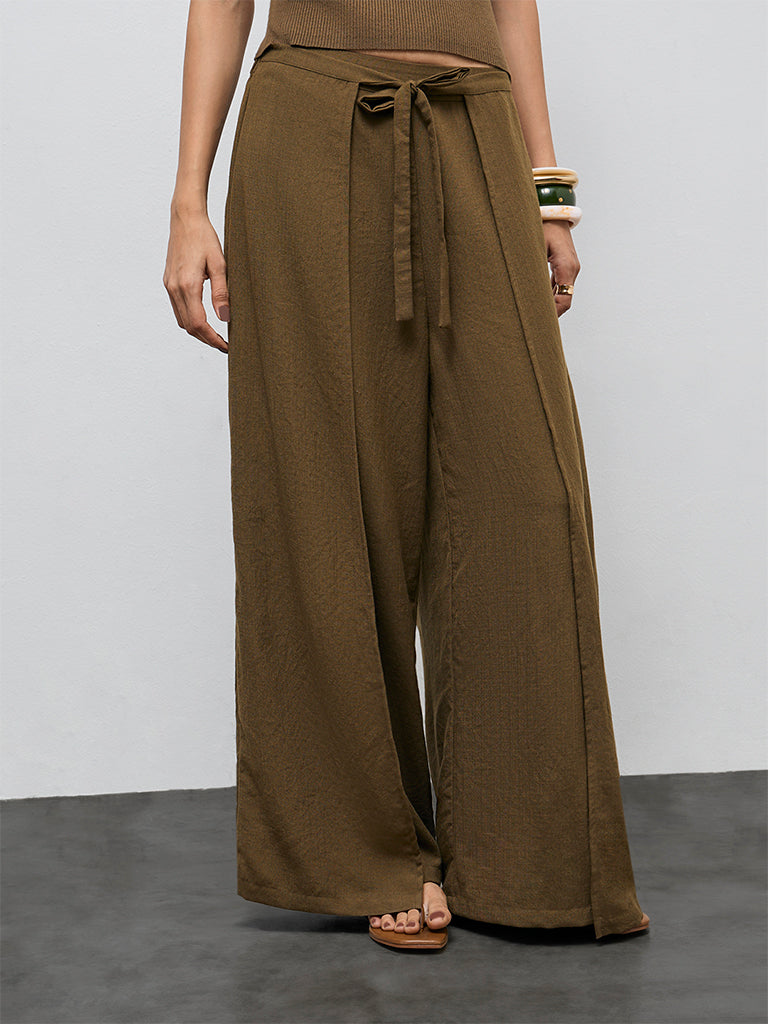 LOV Olive High-Rise Wide-Leg Trousers
