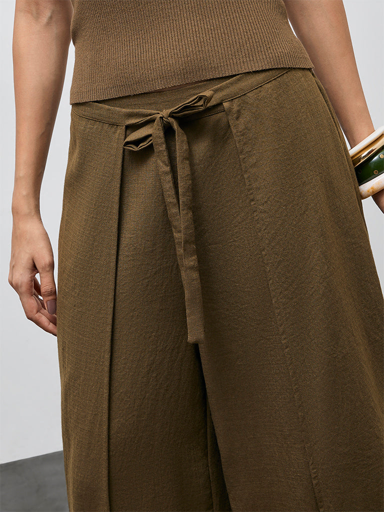 LOV Olive High-Rise Wide-Leg Trousers