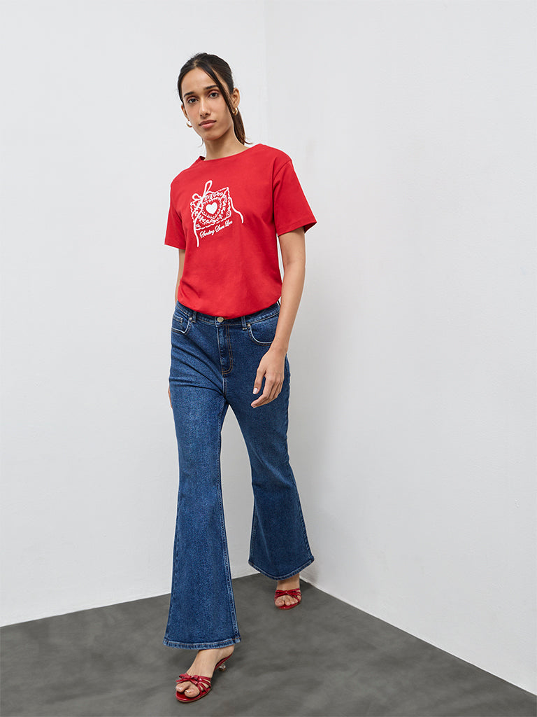 LOV Red Graphic Cotton T-Shirt