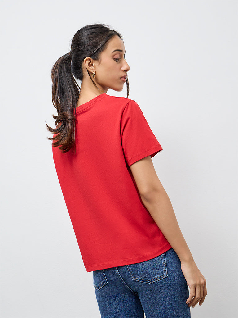 LOV Red Graphic Cotton T-Shirt