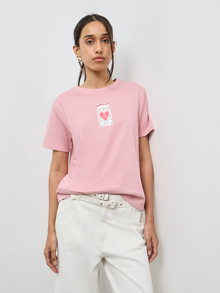 LOV Pink Graphic Cotton T-Shirt