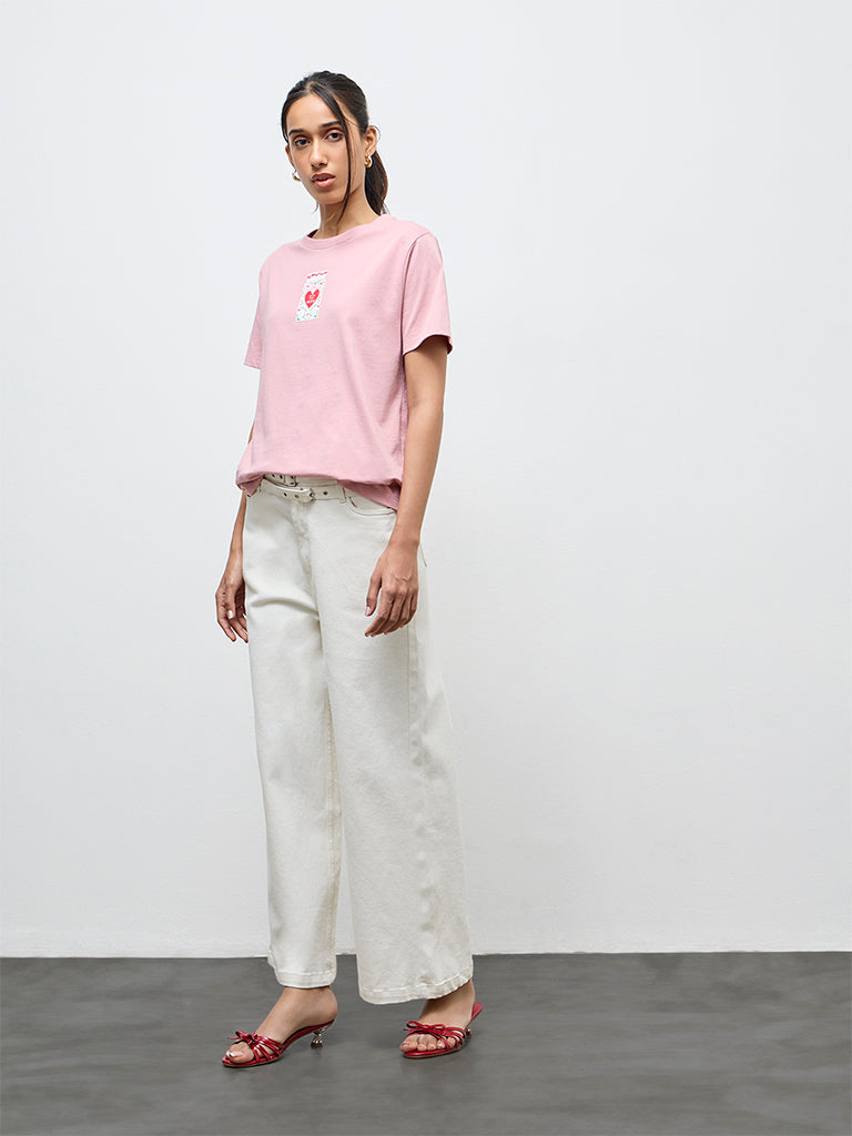 LOV Pink Graphic Cotton T-Shirt