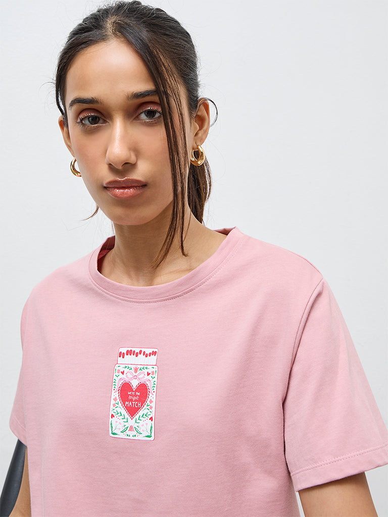 LOV Pink Graphic Cotton T-Shirt