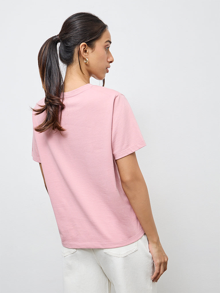 LOV Pink Graphic Cotton T-Shirt