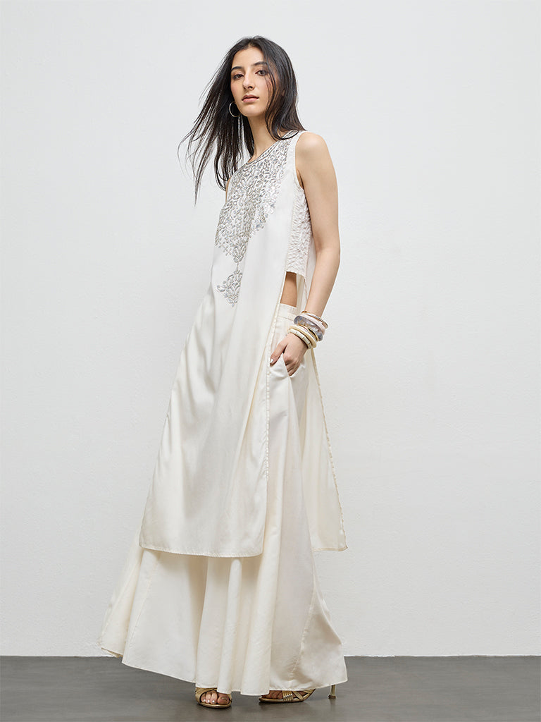 Vark Off-White Embroidered A-Line Ethnic Set