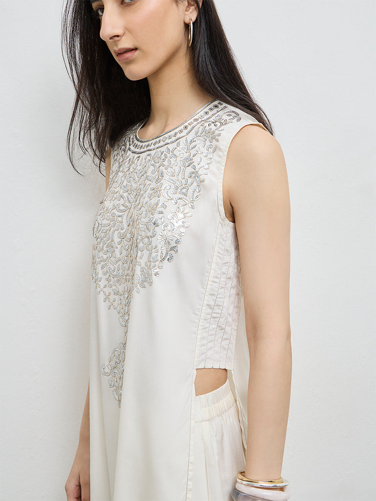 Vark Off-White Embroidered A-Line Ethnic Set