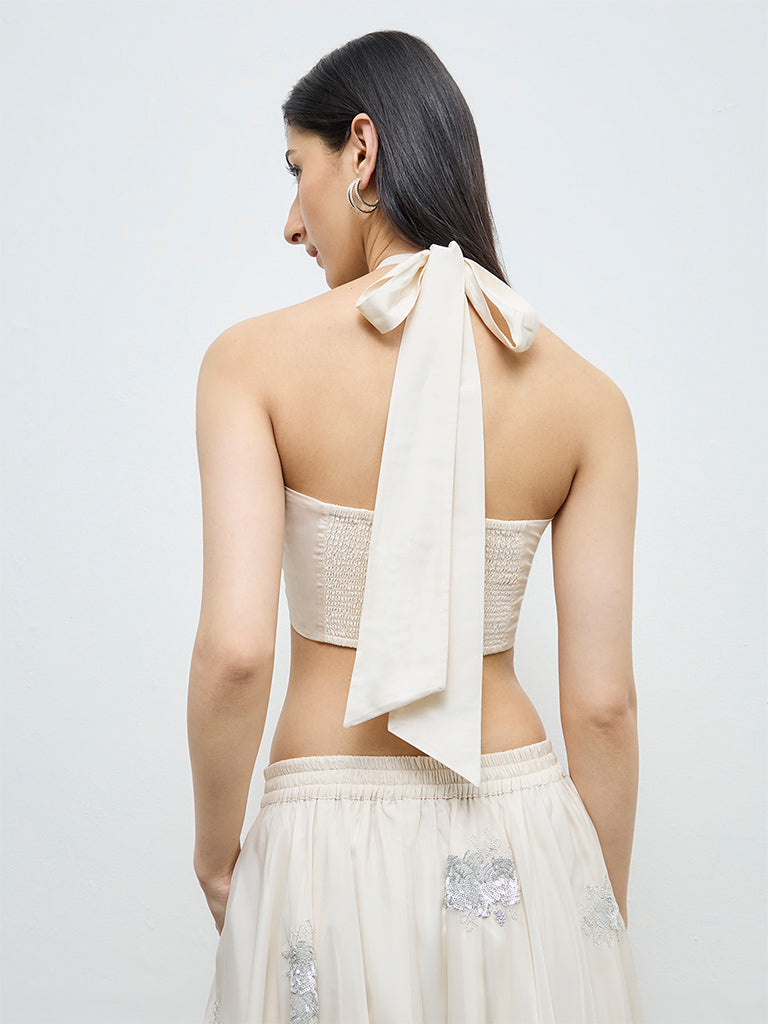 Vark Off-White Floral Embellished Top
